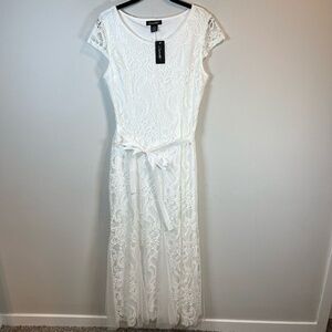 Candalite Lace Maxi Dress White Belt Fairycore Romantic Bridal NEW Womens Medium